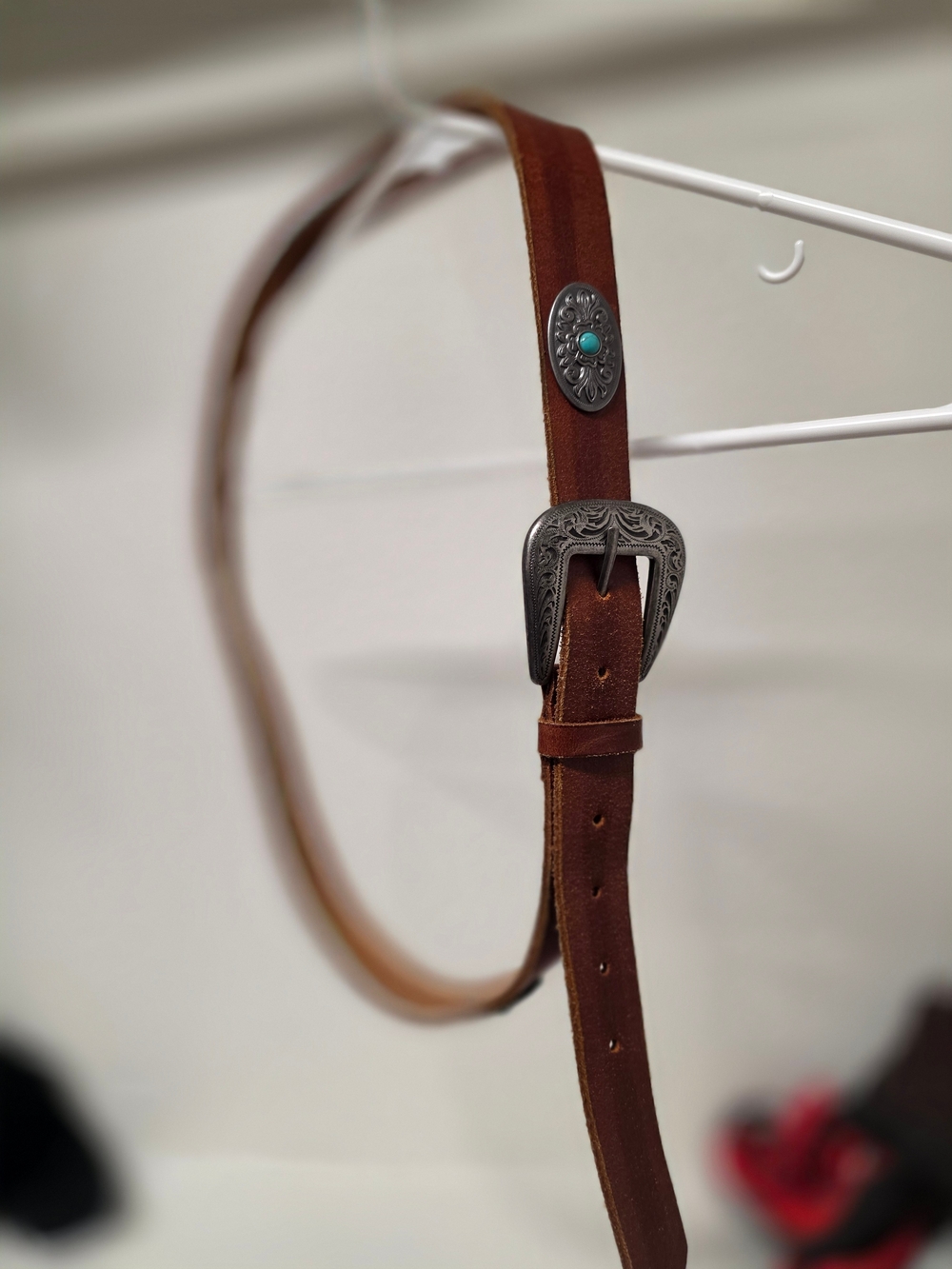 Womens' Classic Brown Genuine Leather Western Belt with Turquoise Concho